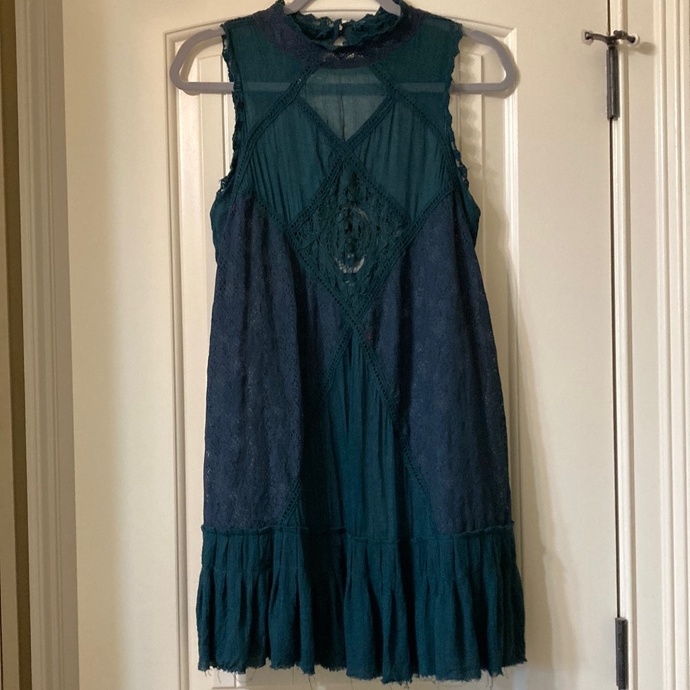 Free People Teal Lace Detail Dress